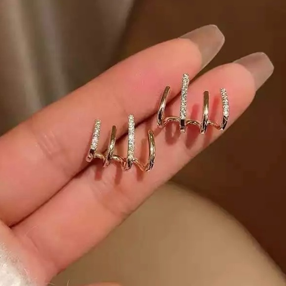 New Claw Ear Hook Clip Earrings  Four-Prong Setting CZ Gold Color - Picture 3 of 6